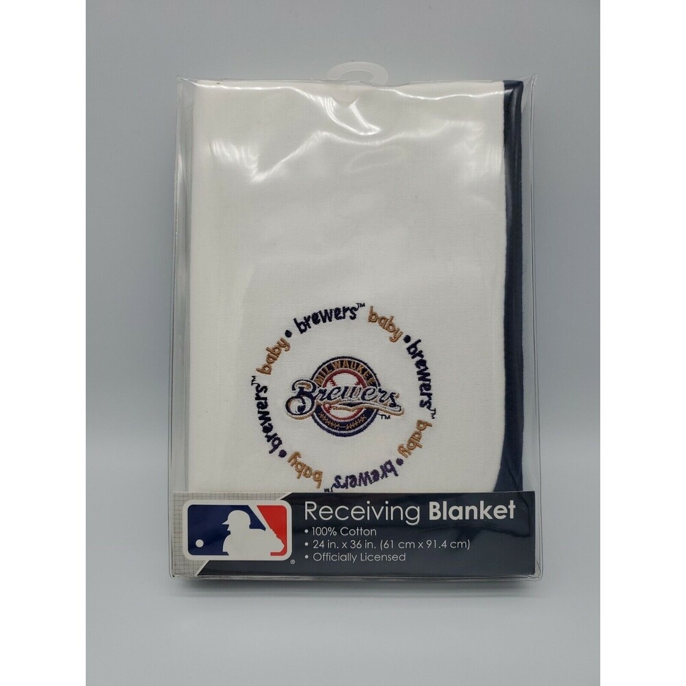 Milwaukee Brewers MLB Baby Receiving Blanket 24" x 36" Cotton White Baby Fanatic